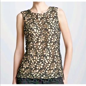 Lela Rose size S lace top black + beige (nude) new